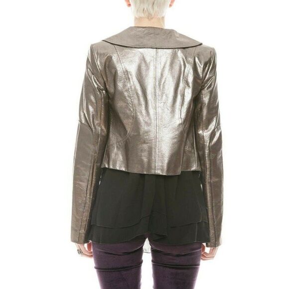TL Tiffany Lawrence Leather Women's Jacket Pearlized Gunmetal Metallic Sz Large - Picture 6 of 14